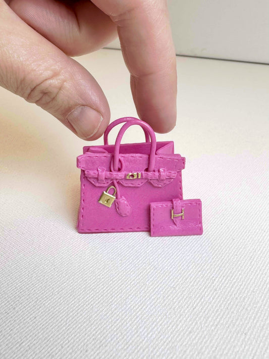1:6th scale handbag bag, Cerise Pink, made from Leather effect FIMO