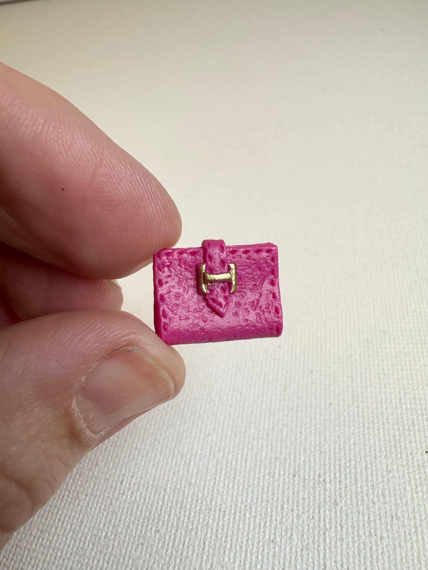 1:6th scale handbag bag, Cerise Pink, made from Leather effect FIMO