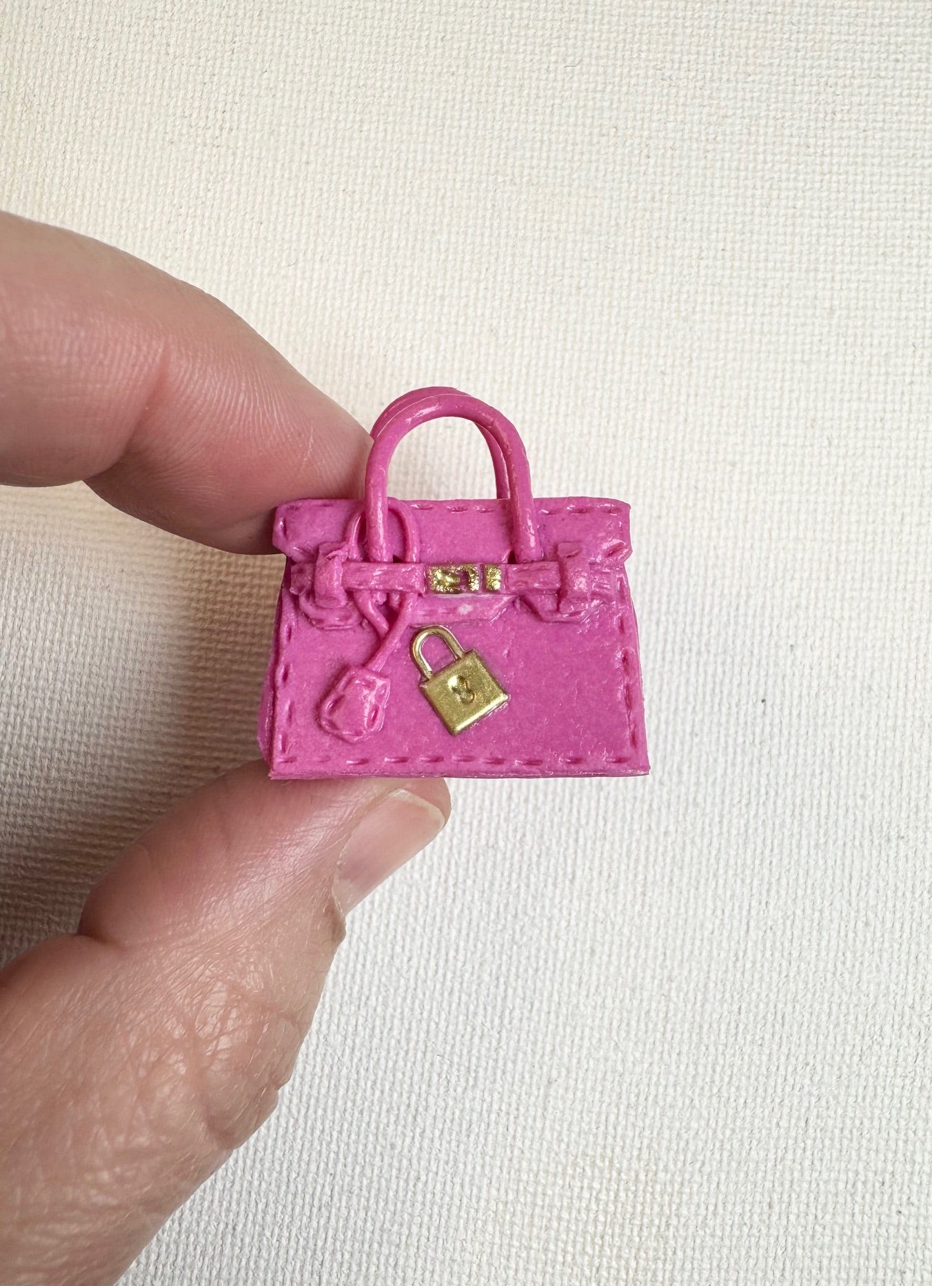 1:12th scale handbag, cerise pink, made from Leather effect FIMO
