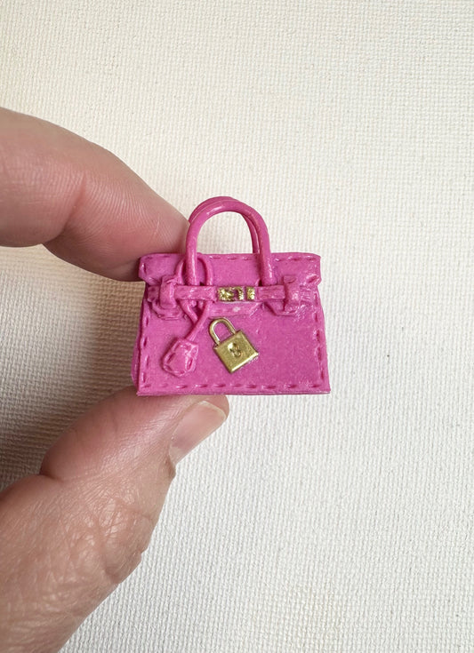 1:12th scale handbag, cerise pink, made from Leather effect FIMO