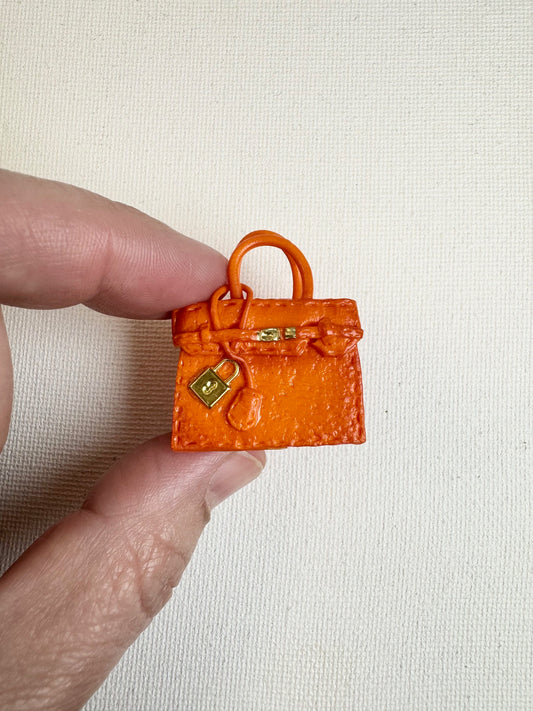 1:12th scale handbag, iconic brand orange, made from Leather effect FIMO